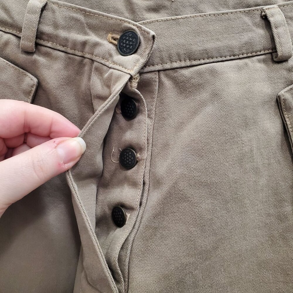 Gabiz Paris Vintage Beige Khaki Dystopian Industrial Button Fly Zip Ankle Pant 1 - Picture 4 of 11